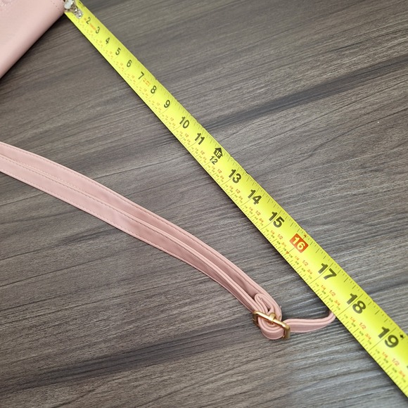 Blush Pink Heart Quilted Crossbody Bag Gold Heart Lock Faux Leather Messenger - Picture 10 of 10